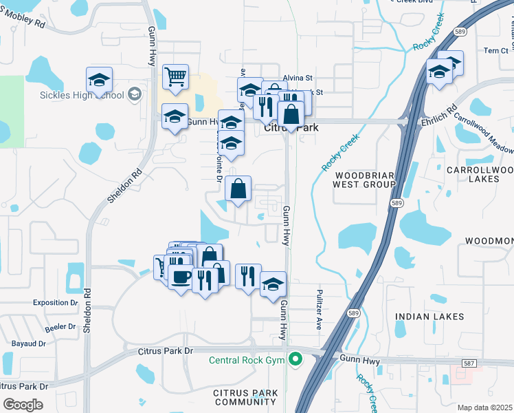 map of restaurants, bars, coffee shops, grocery stores, and more near 14135 Citrus Crest Circle in Tampa