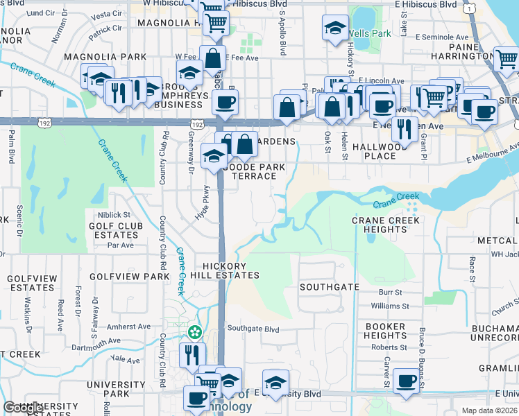 map of restaurants, bars, coffee shops, grocery stores, and more near 2315 Pennwood Drive in Melbourne