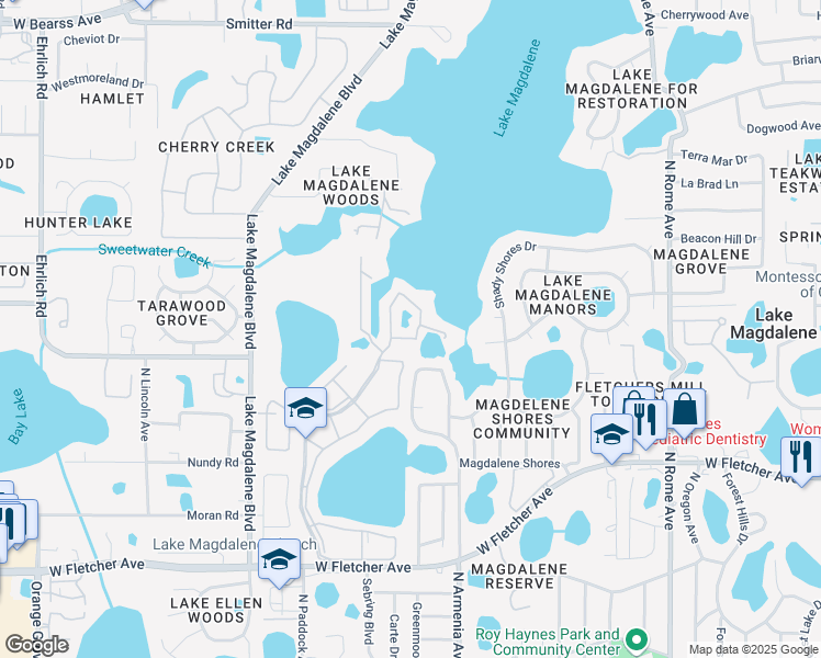 map of restaurants, bars, coffee shops, grocery stores, and more near 13832 Orange Sunset Drive in Tampa