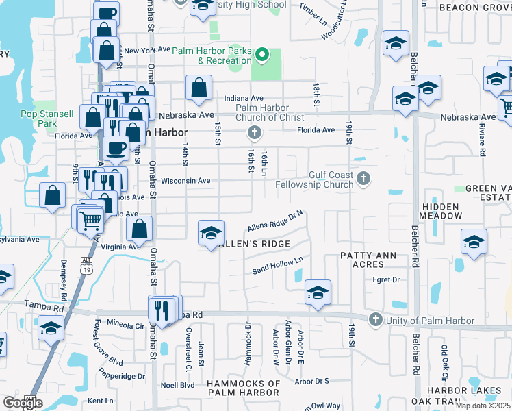 map of restaurants, bars, coffee shops, grocery stores, and more near 646 16th Street in Palm Harbor