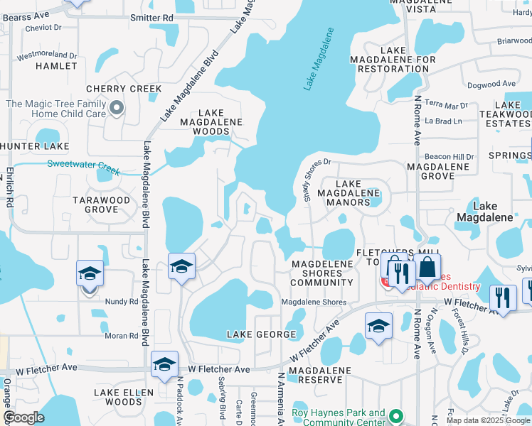 map of restaurants, bars, coffee shops, grocery stores, and more near 2557 Cedar Cypress Court in Tampa