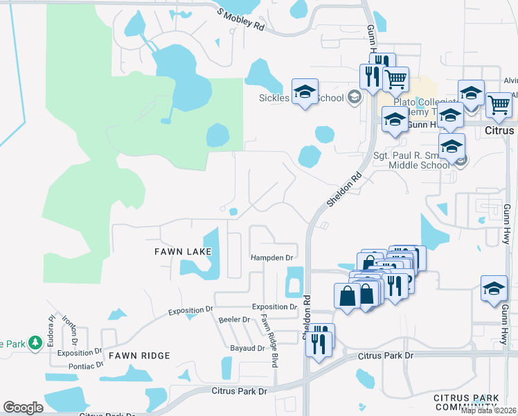 map of restaurants, bars, coffee shops, grocery stores, and more near 8529 Fawn Creek Drive in Tampa