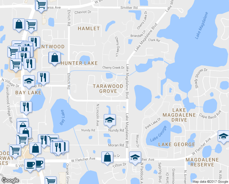 map of restaurants, bars, coffee shops, grocery stores, and more near 13706 Wilkes Drive in Tampa
