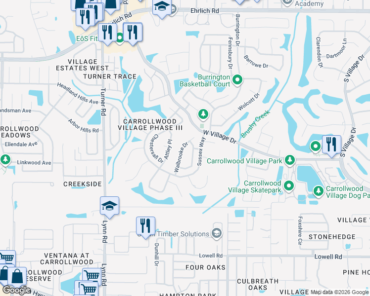 map of restaurants, bars, coffee shops, grocery stores, and more near 13717 Walbrooke Drive in Tampa