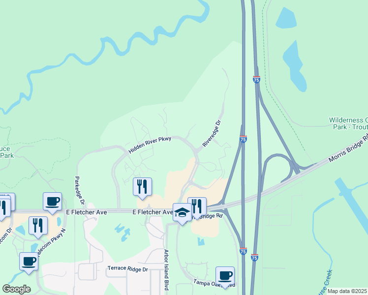 map of restaurants, bars, coffee shops, grocery stores, and more near 8805 Hidden River Parkway in Tampa
