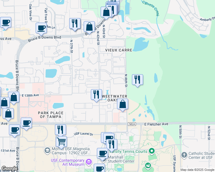 map of restaurants, bars, coffee shops, grocery stores, and more near 4402 Oak Harbor Drive in Tampa