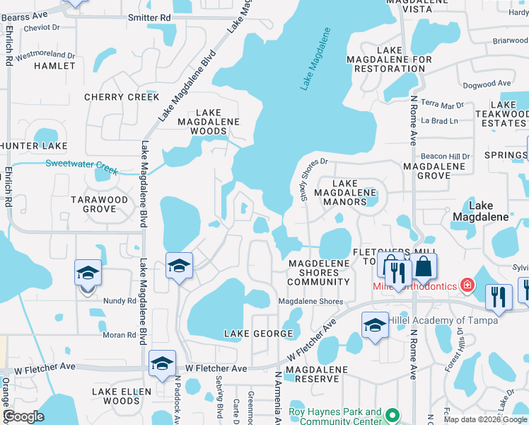 map of restaurants, bars, coffee shops, grocery stores, and more near 2557 Cedar Cypress Court in Tampa