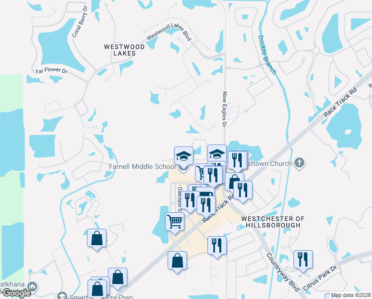 map of restaurants, bars, coffee shops, grocery stores, and more near 14171 Waterville Circle in Tampa