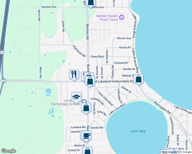 map of restaurants, bars, coffee shops, grocery stores, and more near 105 Herrick Street in Auburndale