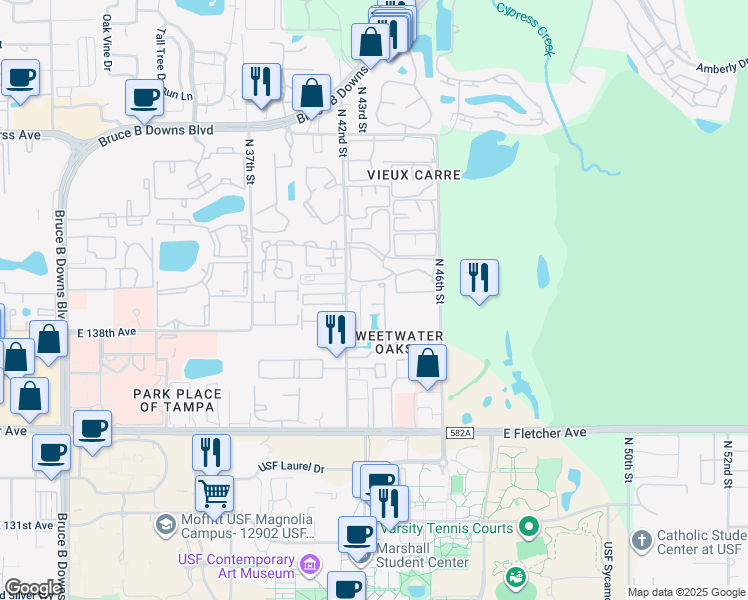 map of restaurants, bars, coffee shops, grocery stores, and more near 4402 Oak Harbor Drive in Tampa