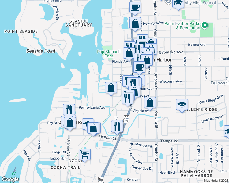 map of restaurants, bars, coffee shops, grocery stores, and more near 660 8th Street in Palm Harbor