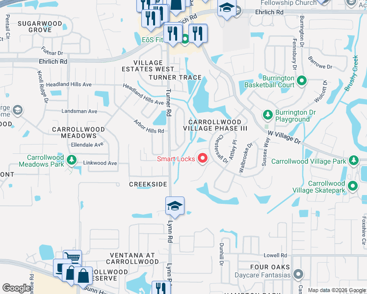 map of restaurants, bars, coffee shops, grocery stores, and more near 13923 Village View Drive in Tampa