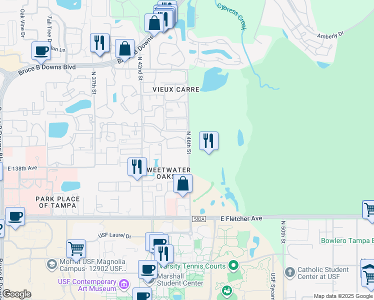 map of restaurants, bars, coffee shops, grocery stores, and more near 14014 North 46th Street in Tampa