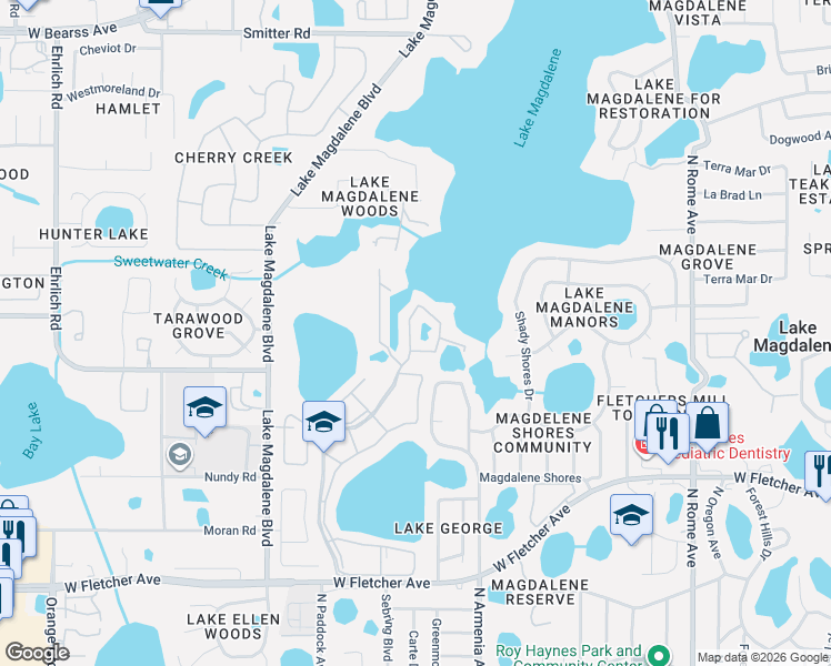 map of restaurants, bars, coffee shops, grocery stores, and more near 13832 Orange Sunset Drive in Tampa