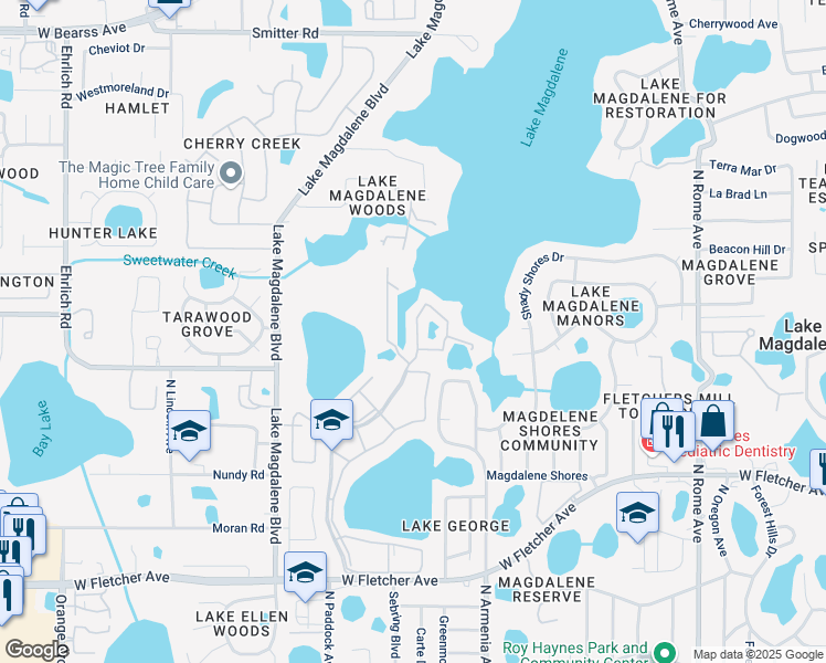 map of restaurants, bars, coffee shops, grocery stores, and more near 13832 Orange Sunset Drive in Tampa