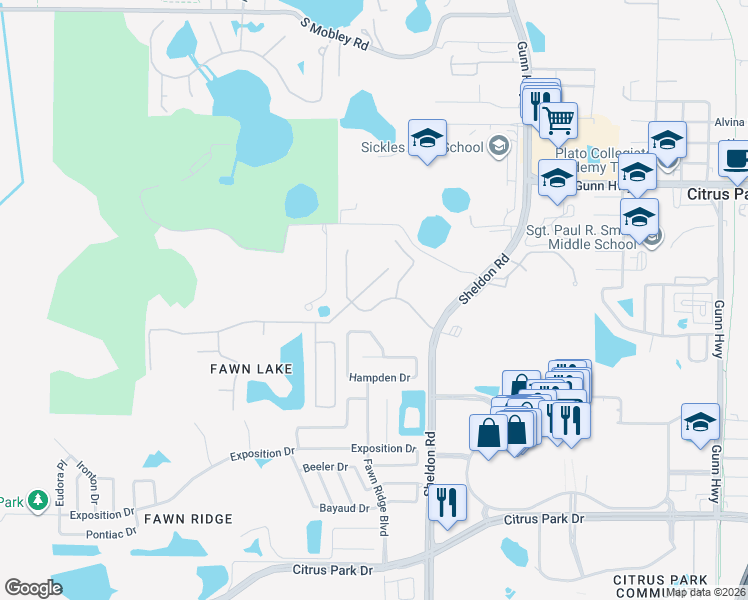 map of restaurants, bars, coffee shops, grocery stores, and more near 8529 Fawn Creek Drive in Tampa
