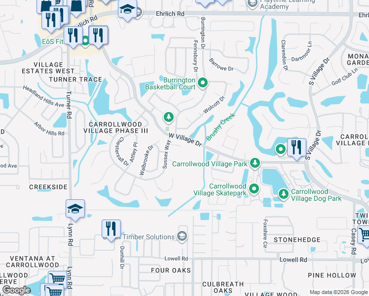 map of restaurants, bars, coffee shops, grocery stores, and more near 5001 Addison Court in Tampa