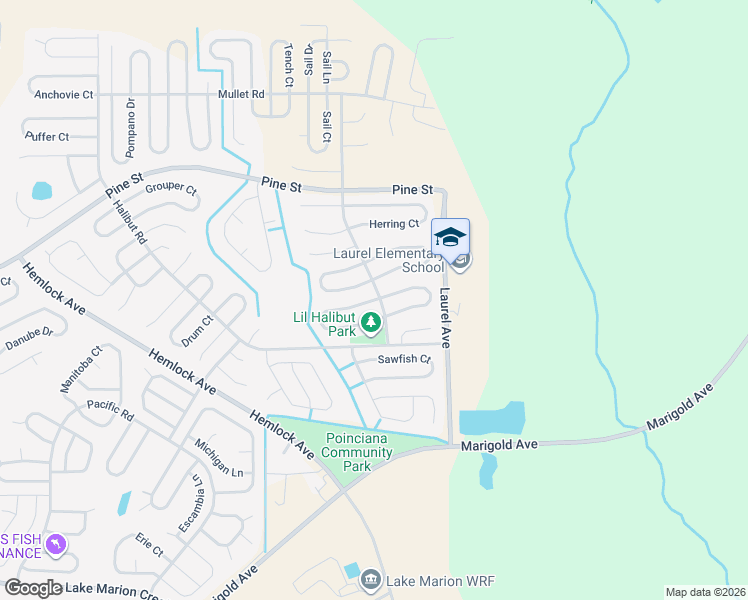 map of restaurants, bars, coffee shops, grocery stores, and more near 42 Flatfish Drive in Poinciana