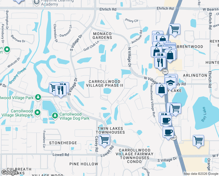 map of restaurants, bars, coffee shops, grocery stores, and more near 4207 Arborwood Lane in Tampa