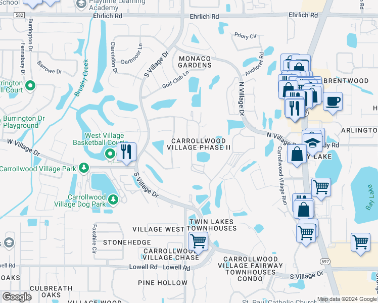 map of restaurants, bars, coffee shops, grocery stores, and more near 13924 Clubhouse Circle in Tampa