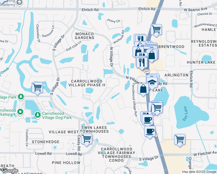 map of restaurants, bars, coffee shops, grocery stores, and more near 13941 Clubhouse Drive in Tampa