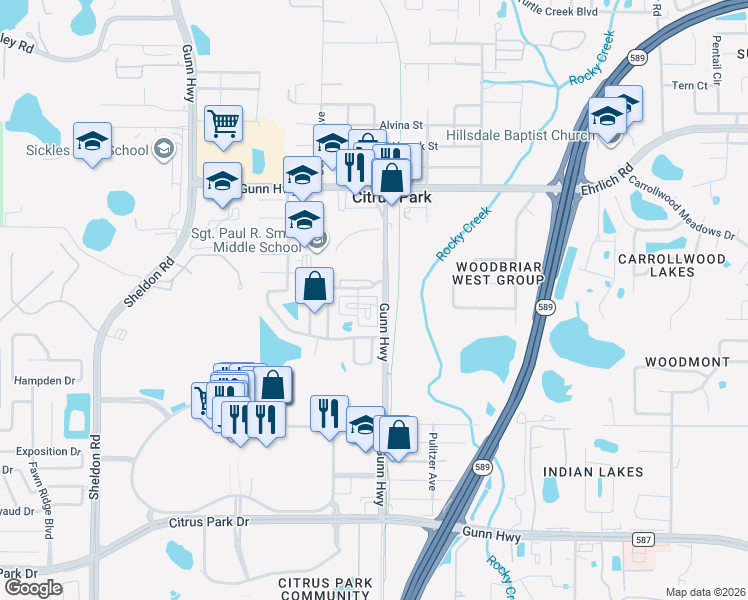 map of restaurants, bars, coffee shops, grocery stores, and more near 7449 Arlington Grove Circle in Tampa