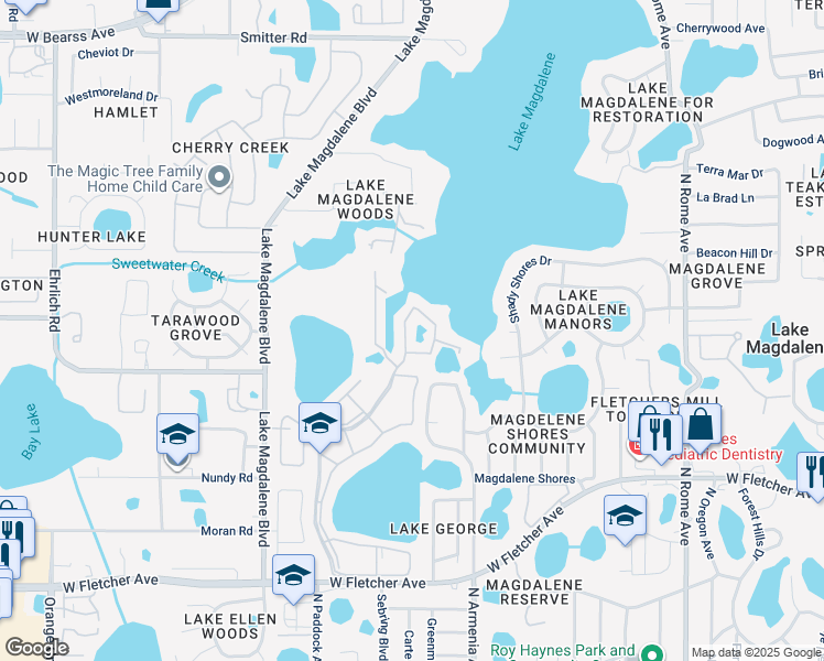 map of restaurants, bars, coffee shops, grocery stores, and more near 13695 Orange Sunset Drive in Tampa