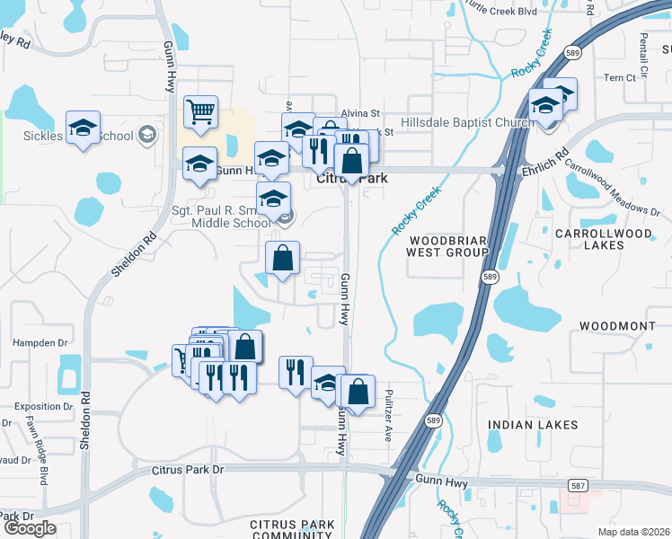 map of restaurants, bars, coffee shops, grocery stores, and more near 14003 Citrus Crest Circle in Tampa
