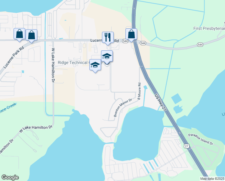 map of restaurants, bars, coffee shops, grocery stores, and more near 5077 Brenton Manor Avenue in Winter Haven