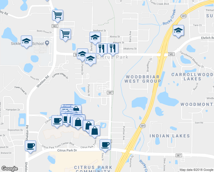 map of restaurants, bars, coffee shops, grocery stores, and more near 7449 Arlington Grove Circle in Tampa