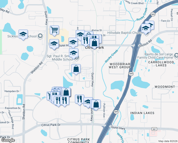 map of restaurants, bars, coffee shops, grocery stores, and more near 7449 Arlington Grove Circle in Tampa