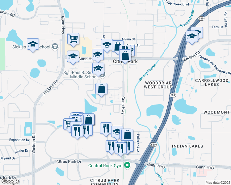 map of restaurants, bars, coffee shops, grocery stores, and more near 7449 Arlington Grove Circle in Tampa