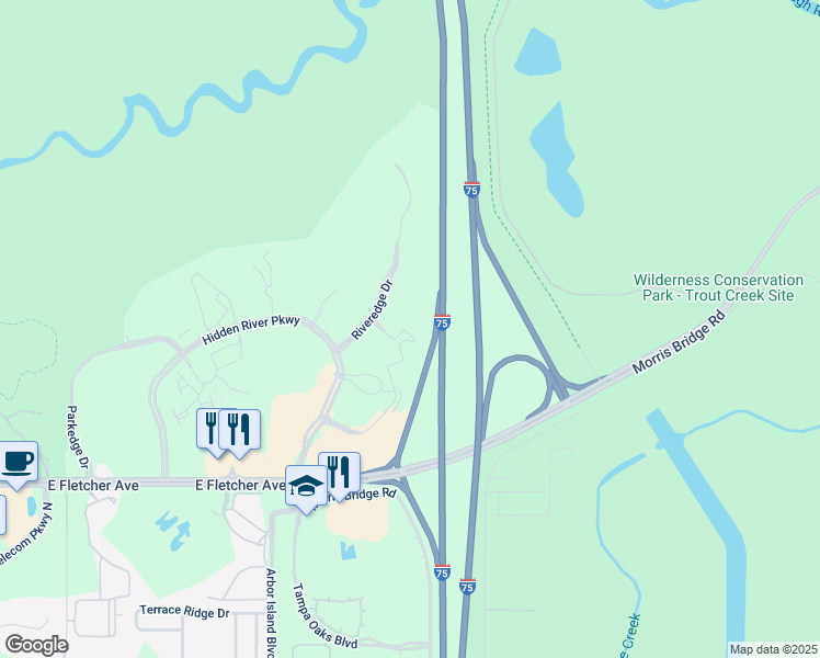 map of restaurants, bars, coffee shops, grocery stores, and more near 14025 Riveredge Drive in Tampa