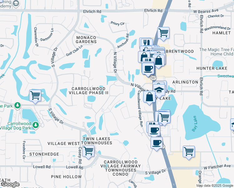 map of restaurants, bars, coffee shops, grocery stores, and more near 13941 Clubhouse Drive in Tampa