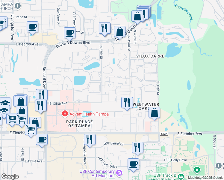 map of restaurants, bars, coffee shops, grocery stores, and more near 13955 Heritage Club Drive in Tampa