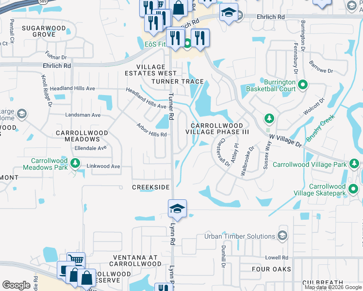 map of restaurants, bars, coffee shops, grocery stores, and more near 13923 Village View Drive in Tampa