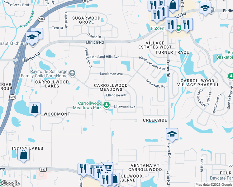 map of restaurants, bars, coffee shops, grocery stores, and more near 5123 Chatsworth Avenue in Tampa