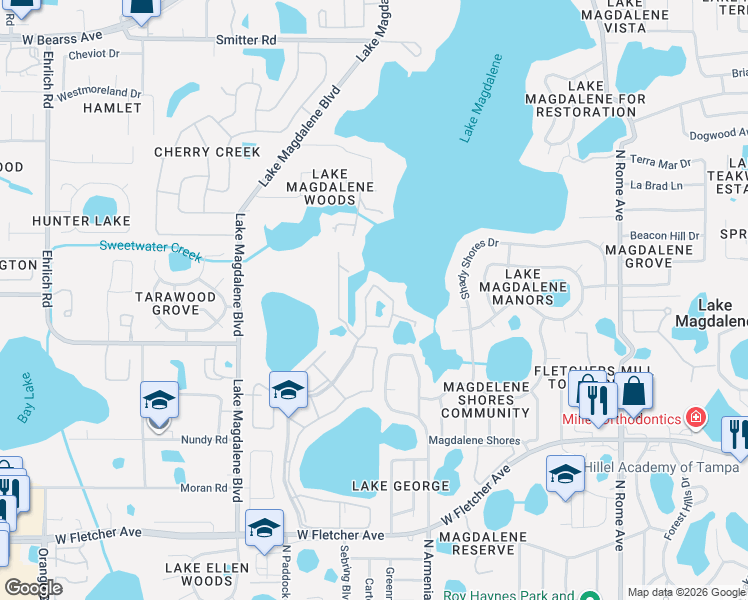 map of restaurants, bars, coffee shops, grocery stores, and more near 13832 Orange Sunset Drive in Tampa
