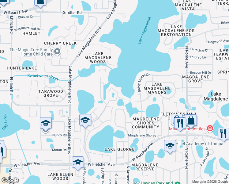 map of restaurants, bars, coffee shops, grocery stores, and more near 13753 Orange Sunset Drive in Tampa