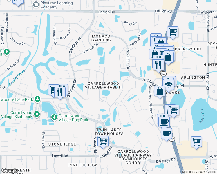 map of restaurants, bars, coffee shops, grocery stores, and more near 4207 Arborwood Lane in Tampa