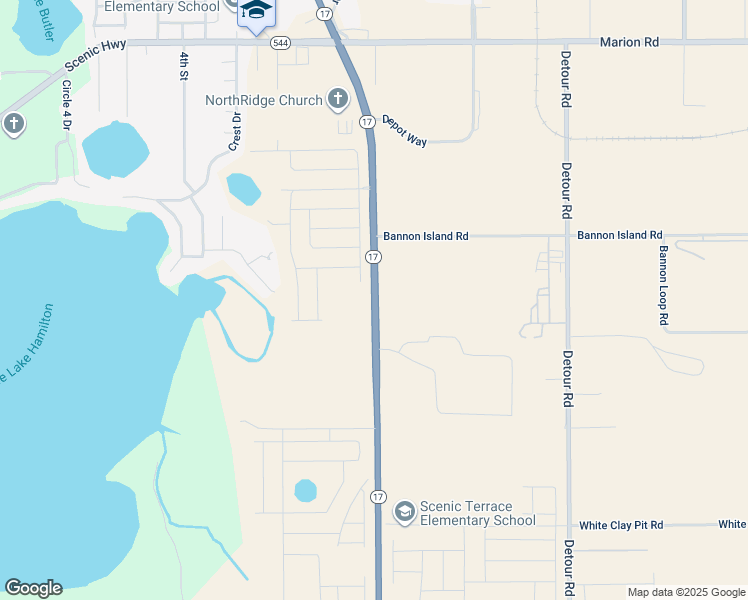 map of restaurants, bars, coffee shops, grocery stores, and more near Florida 17 in Haines City