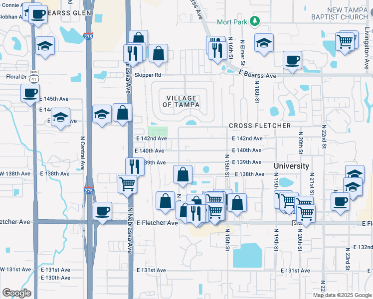 map of restaurants, bars, coffee shops, grocery stores, and more near 1209 East 142nd Avenue in Tampa