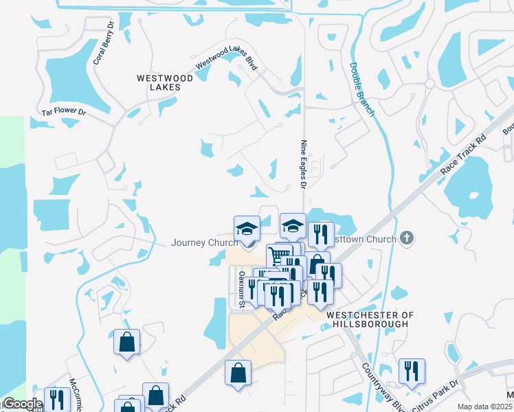 map of restaurants, bars, coffee shops, grocery stores, and more near 14139 Waterville Circle in Tampa