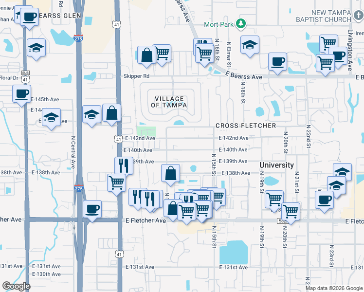 map of restaurants, bars, coffee shops, grocery stores, and more near 1209 East 142nd Avenue in Tampa