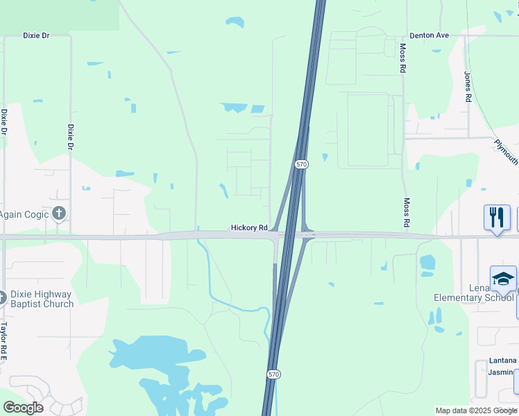 map of restaurants, bars, coffee shops, grocery stores, and more near 2898 Hickory Road in Auburndale