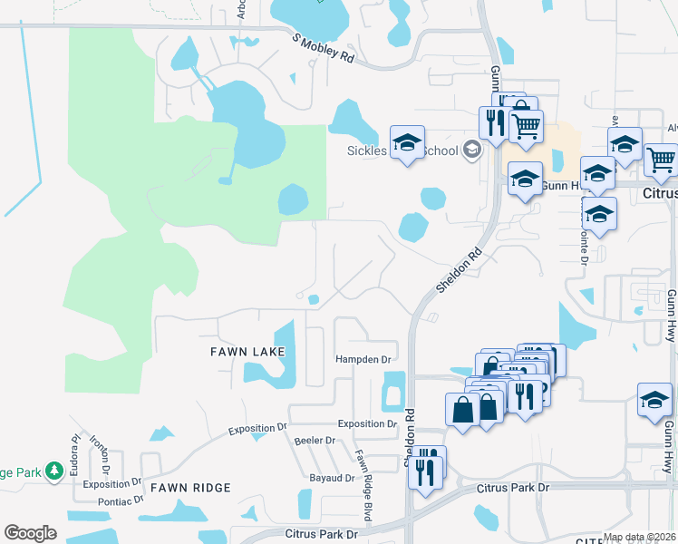 map of restaurants, bars, coffee shops, grocery stores, and more near 8613 Fawn Creek Drive in Tampa
