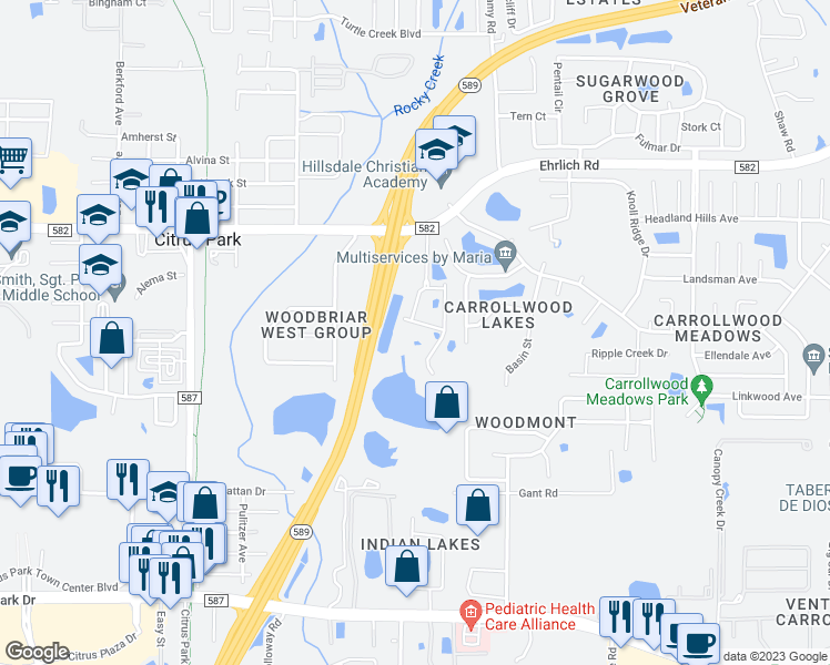 map of restaurants, bars, coffee shops, grocery stores, and more near 14302 Tom Fuller Road in Tampa