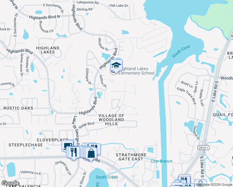 map of restaurants, bars, coffee shops, grocery stores, and more near 3633 Fremantle Drive in Palm Harbor