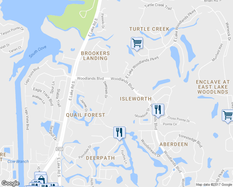 map of restaurants, bars, coffee shops, grocery stores, and more near 50 Willowood Lane in Oldsmar