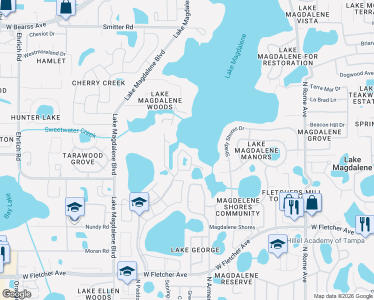 map of restaurants, bars, coffee shops, grocery stores, and more near 13724 Orange Sunset Drive in Tampa